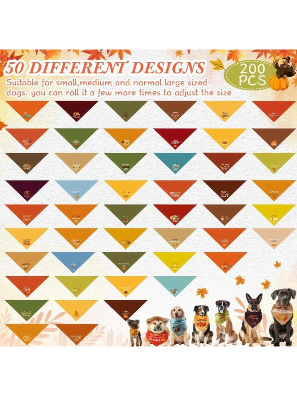 100 Pcs Fall Dog Bandanas - Cute Triangle Scarves for Pets, Adjustable